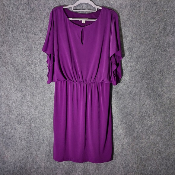 Coldwater Creek Dresses & Skirts - Coldwater Creek Dress Women 10 Purple Flutter Sleeve Keyhole Slinky Stretch